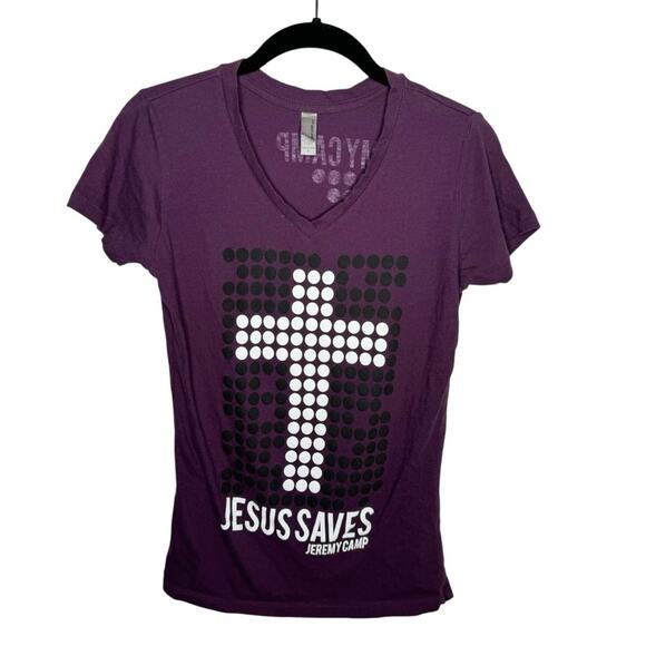 NEXT LEVEL APPAREL / plum purple Jeremy Camp Jesus Saves fitted tee / L - Picture 1 of 6